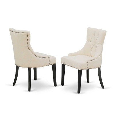 HomeStock Belmont 5 Piece Dining Room Furniture Set Includes a Round Dining Table with Pedestal and 4 Wood Seat Chairs, 42x42 Inch, Linen White