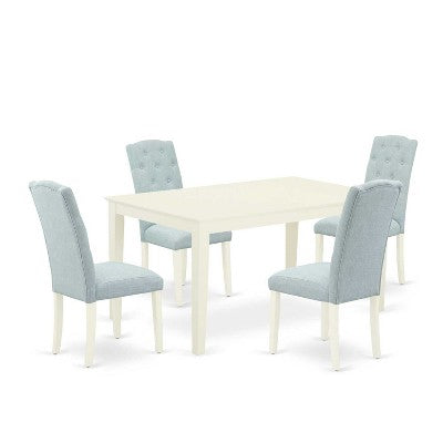 HomeStock 5-Pc Linen White Finish Solid Wood Top - Rectangular Dining Room Set - Seats 4