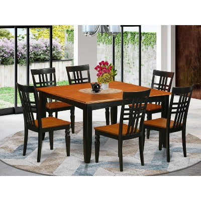 HomeStock 7-Piece Square Black and Cherry Finish Solid Wood Top Dining Table with 6 Chairs