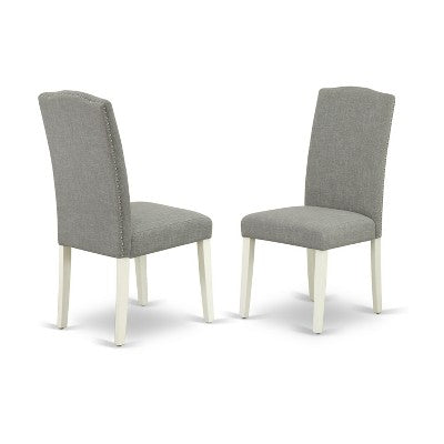 HomeStock Belmont 7Pc Oval 42/60 Dinette Table With 18 In Butterfly Leaf And 6 Parson Chair With Linen White Leg And Linen Fabric Dark Shitake