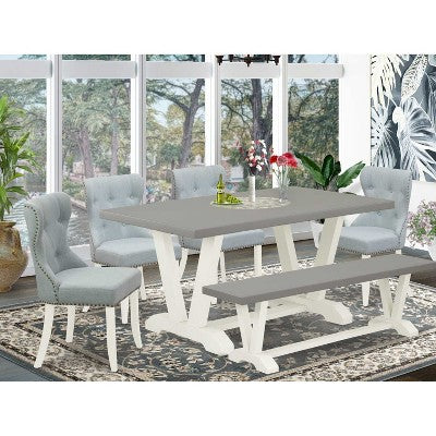 HomeStock 6-Piece Natural Oak Finish Solid Wood Top Dining table Set