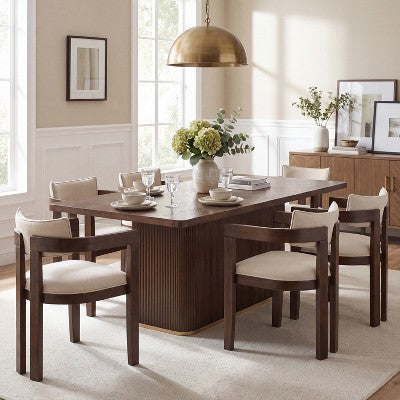 Christopher Knight Home Evangeline Contemporary 7 Piece Rubberwood Upholstered Dining Set with Oversized Rectangular Table
