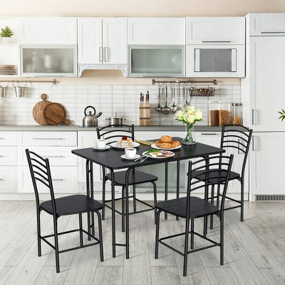Costway 5 Pcs Modern Dining Table Set 4 Chairs Steel Frame Home Kitchen Furniture Black