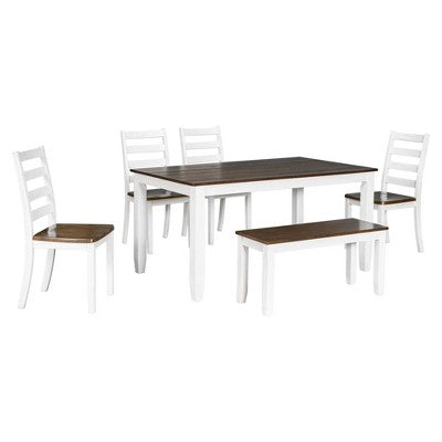 6 PCS Rustic Wood Dining Table Set, Rectangular Table with 4 Chairs & Bench-ModernLuxe