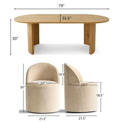 Dining Table Set for 6, Oval 79 Table and Chenille Fabric Armless Barrel Chairs with Casters, Perfect for Kitchens-Panipeachy