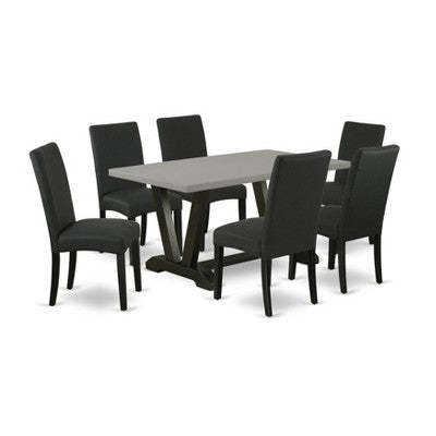 HomeStock Belmont 7-Pc Dining Room Set- 6 Dining Room Chairs and Rectangular Table Top, Cement and Black Finish