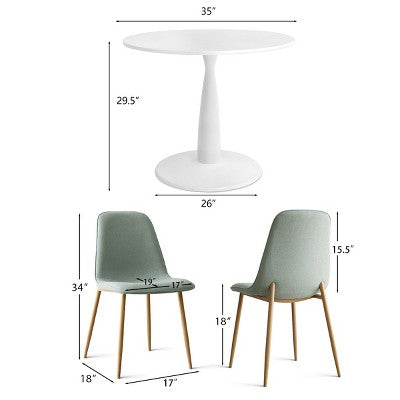 5-Piece Small Dining Table Set for 4, Round Dining Room Set With 4 Upholstered Chairs Oak Legs for Apartment, Indoor Furniture - Panipeachy