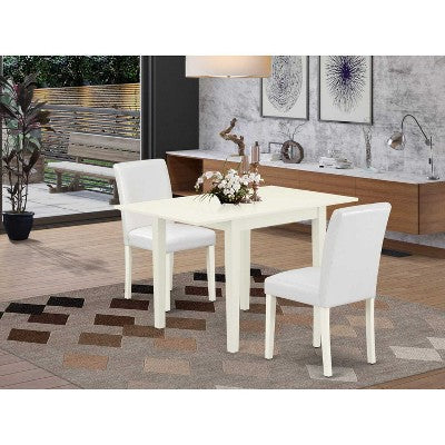 3-Piece Linen White Finish Solid Wood Top Dining Table Set