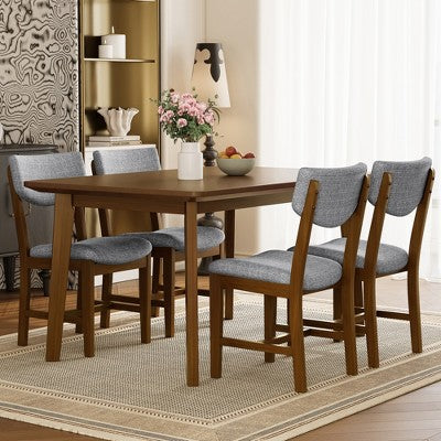 5-Piece Rustic Dining Set with Wood Table and 4 Upholstered Chairs in Espresso