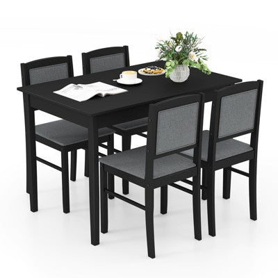Costway 5 PCS Dining Table Set for 4 w/Rubber Wood Legs Upholstered Seat Padded Backrest