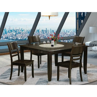 HomeStock 5-Piece Square Cappuccino Finish Solid Wood Top Dining table with 4 Chairs