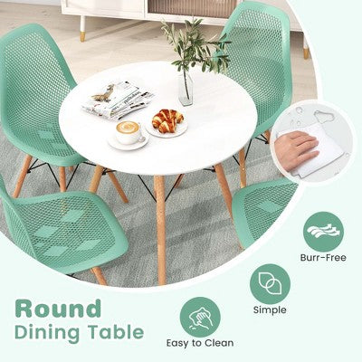Costway 5 PCS Dining Table Set for 4 Persons Modern Round Table & 4 Chairs with Wood Leg Green/White