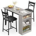 3 Piece Bar Table Set for 2, Bar Table and Chairs Set with with Flip Top Extension, Dining Table Set with Storage Shelves, Suitable for Small Space