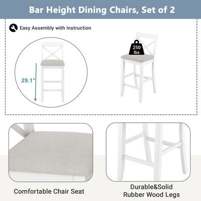 3-Piece Farmhouse Bar Height Dining Table Set Kitchen Breakfast Nook Counter Height Dining Set Small Dinette with 2 Cushioned Chairs-HABITRIO