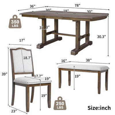 Farmhouse Extendable Dining Table Set for 6, 7 Pieces Wood Expanding Kitchen Table Set with 6 Upholstered Chairs