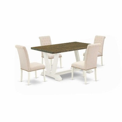 HomeStock 5-Piece Natural Oak Finish Solid Wood Top Dining table with 4 Chairs