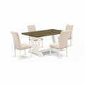 HomeStock 5-Piece Natural Oak Finish Solid Wood Top Dining table with 4 Chairs