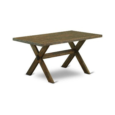 HomeStock 6-Pc Rectangle Distressed Jacobean Finish Solid Wood Top Dining Table with 1-Bench, 4-Chairs
