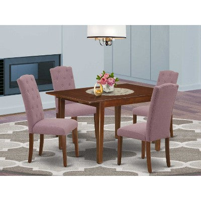 HomeStock 5-Pc Mahogany Finish Solid Wood Top - Rectangular Dining Room Set with Butterfly Leaf - Seats 4