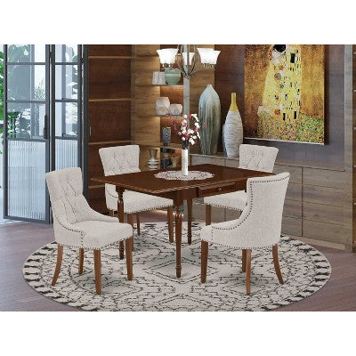 HomeStock 5-Pc Mahogany Finish Solid Wood Top - Rectangular Dining Room Set with Dropleaf - Seats 4