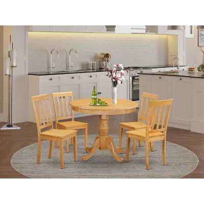HomeStock 5-Piece Round Natural Oak Finish Solid Wood Top Dining table with 4 Chairs