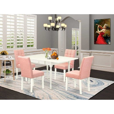 5-Piece Linen White Finish Solid Wood Top - Rectangular Dining Room Set (Seats-4)