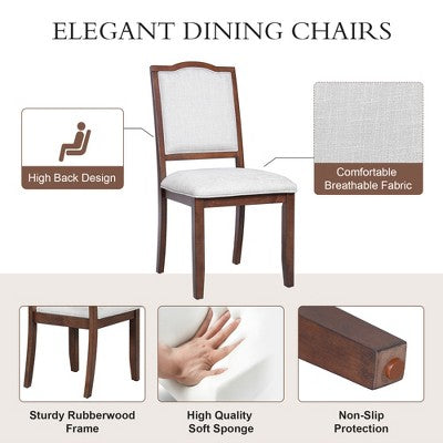 Farmhouse Extendable Dining Table Set for 6, 7 Pieces Wood Expanding Kitchen Table Set with 6 Upholstered Chairs