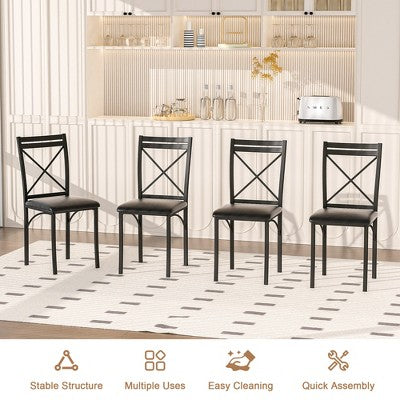 VECELO 5-Piece Dining Table Set for 4, Faux Marble Dinette with 4 Chairs for Kitchen, Small Space, Black/White
