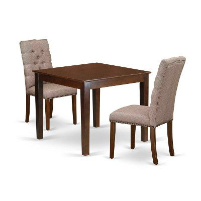 HomeStock 3-Piece Mahogany Finish Rectangular Solid Wood Top Dining Table Set