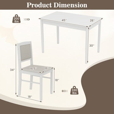 Costway 5 PCS Dining Table Set for 4 w/Rubber Wood Legs Upholstered Seat Padded Backrest