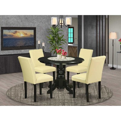HomeStock 5-Piece Round Black Finish Solid Wood Top Dining Table with 4 Parson Chair
