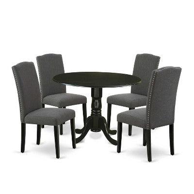 HomeStock Round Dropleaf Dining Set with 4 Parson Chairs Black