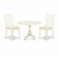 3-Piece Linen White Finish Solid Wood Top - Dining Room Set - Seats 4