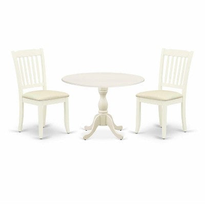 3-Piece Linen White Finish Solid Wood Top - Dining Room Set - Seats 4