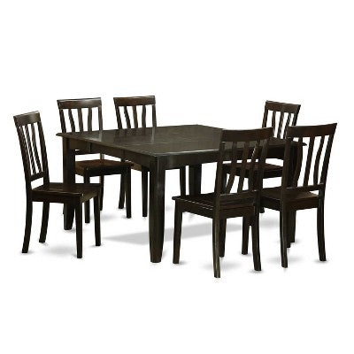 HomeStock 7-Piece Square Cappuccino Finish Solid Wood Top Dining Table with 6-Chairs