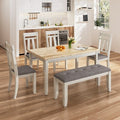 VECELO 6-Piece Wooden Dining Table Set, Dining Table with 4 Armless Upholstered Dining Chairs & Bench for Kitchen, Rubber Wood Legs, Gray