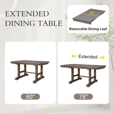 Farmhouse Extendable Dining Table Set for 6, 7 Pieces Wood Expanding Kitchen Table Set with 6 Upholstered Chairs