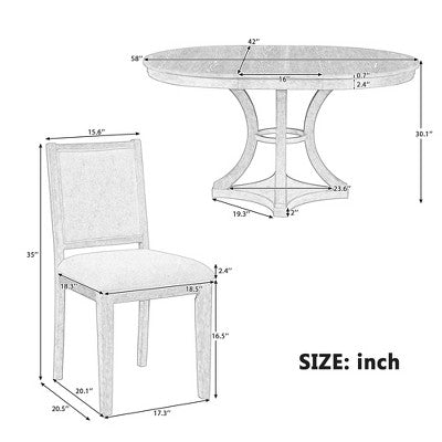 5-Piece Retro Dining Set with Extendable Round Table and 4 Upholstered Chairs