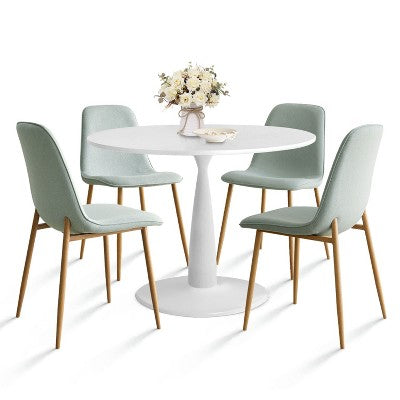 5-Piece Small Dining Table Set for 4, Round Dining Room Set With 4 Upholstered Chairs Oak Legs for Apartment, Indoor Furniture - Panipeachy