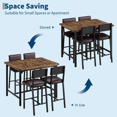 Garvee 3-Piece Dining Table Set W/Footrest & 2 Upholstered Chairs, High Table and Chairs Set with Corner Protector, for Pub, Dining