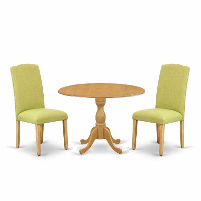 3-Piece Natural Oak Finish Solid Wood Top - Dining Room Set with High Back - Seats 4