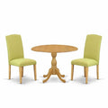 3-Piece Natural Oak Finish Solid Wood Top - Dining Room Set with High Back - Seats 4