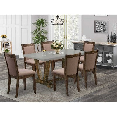 HomeStock 7-Piece Distressed Jacobean Finish Solid Wood Top Dining Table with 6 Parson-Chairs