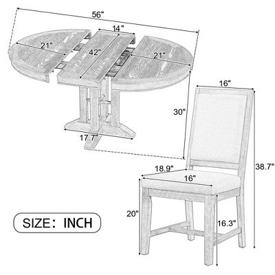 5-Piece Dining Set with Extendable Round Table and 4 Upholstered Chairs - ModernLuxe