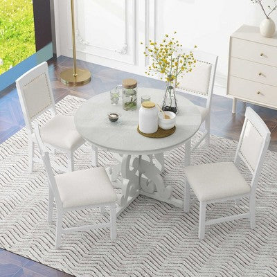 GDFStudio Ford 5 Piece Dining Set with Extendable Table and Upholstered Chairs