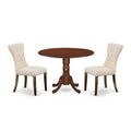 3-Piece Mahogany Finish Solid Wood Top - Round Dining Room Set - Seats 4