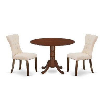 3-Piece Mahogany Finish Solid Wood Top - Round Dining Room Set - Seats 4
