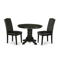 Dinette Set 3Pc Round Table & 2 Parsons Chairs - Black PU Leather - 42 Table