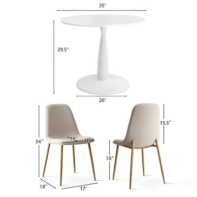 5-Piece Small Dining Table Set for 4, Round Dining Room Set With 4 Upholstered Chairs Oak Legs for Apartment, Indoor Furniture - Panipeachy