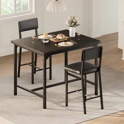 Garvee 3-Piece Dining Table Set W/Footrest & 2 Upholstered Chairs, High Table and Chairs Set with Corner Protector, for Pub, Dining
